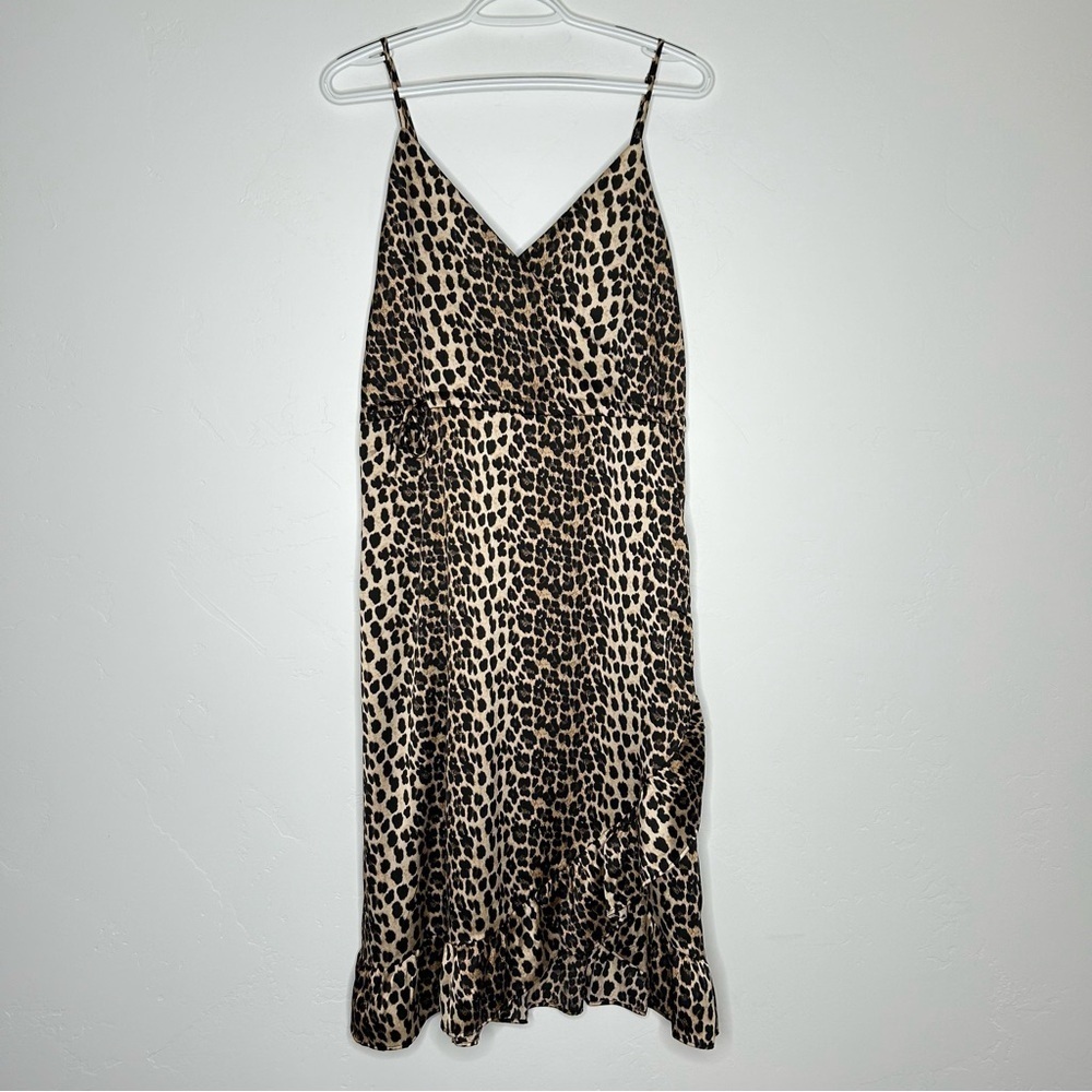 NWT L&B Leopard Satin Mini Dress Size Large Ruffles Festival Cocktail Party Boho
